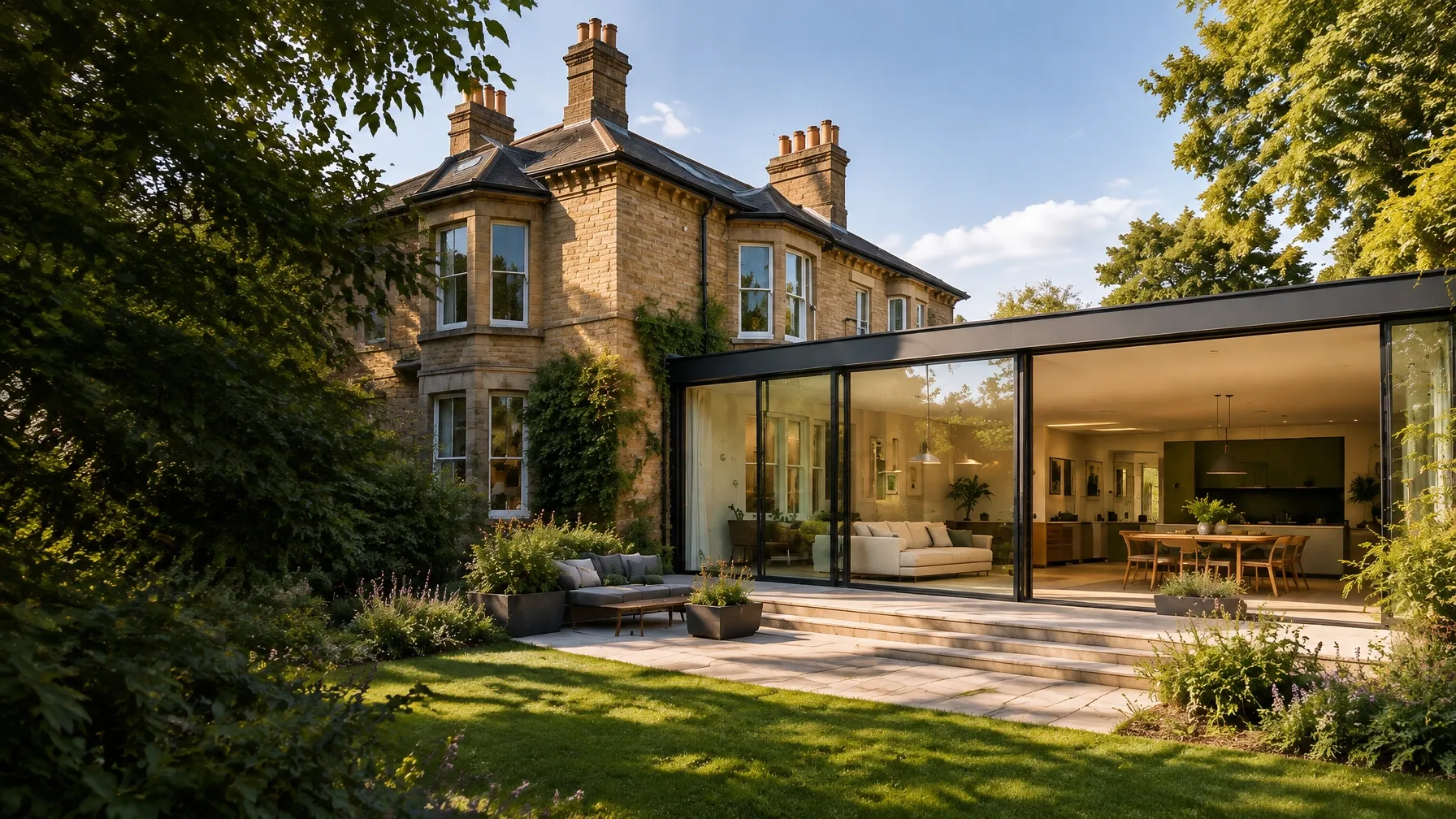 Victorian home opened up with a contemporary glass extension